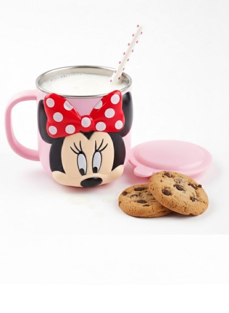 Disney Kids Stainless Steel Drinking Mug with Lid – Cartoon Design | Double Wall Insulated Cup for Hot & Cold Drinks | Leak-Resistant, Safe & Durable Children Mug (Minnie Mouse) - Image 5